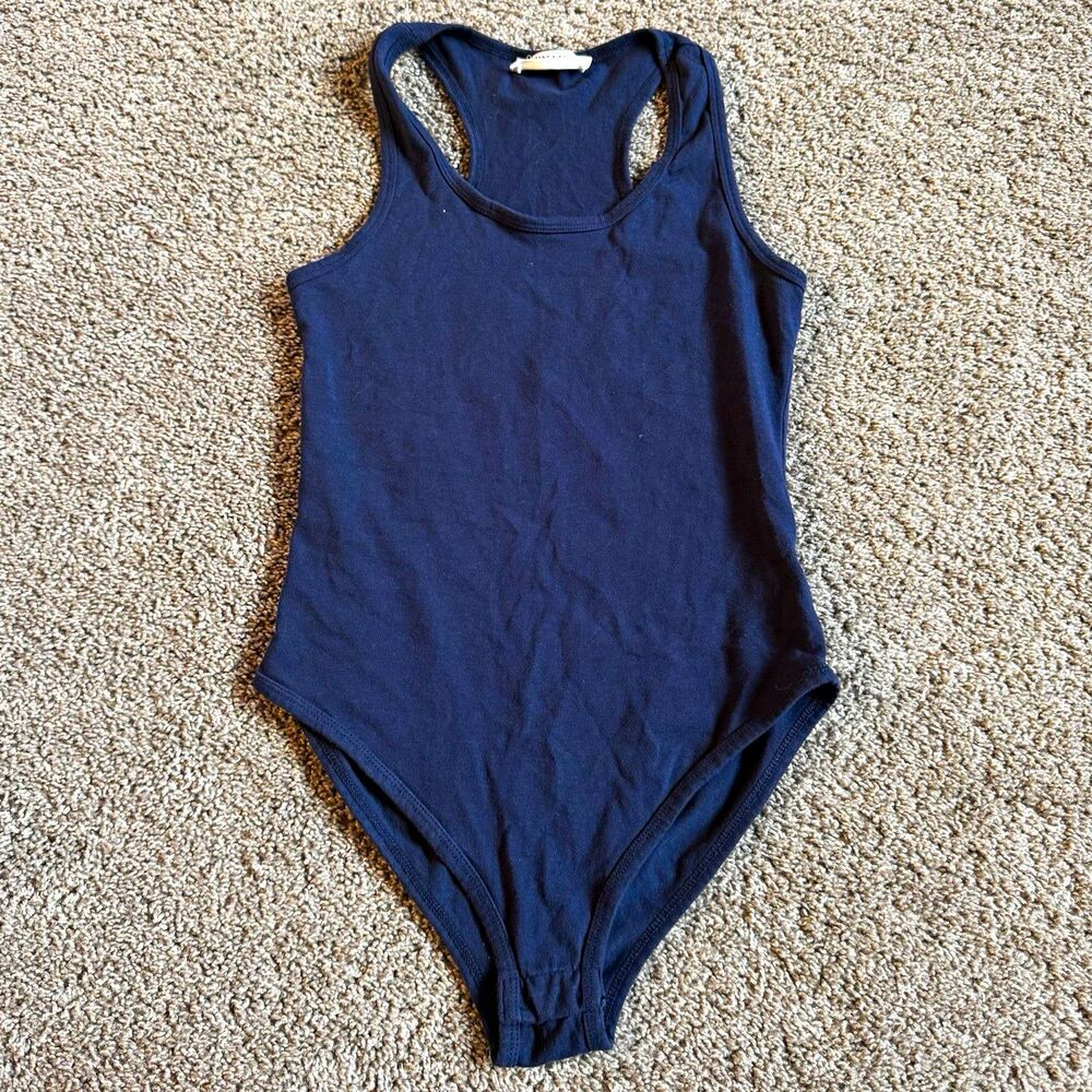 Zenana Womens M Navy Blue Sleeveless Tank Bodysuit Stretch Racerback Basic